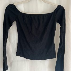 black striped off the shoulder long sleeve. in good condition !